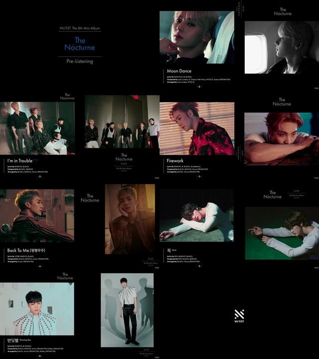 뉴이스트가 오는 11일 새 앨범 The Nocturne을 발매한다. 그에 앞서 전곡 음원 일부가 담긴 프리 리스닝 영상을 공개, 다채로운 매력을 예고했다. /플레디스 제공