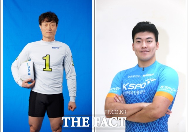 만 55세의 나이로 아직 현역에서 뛰고 있는 경륜 최고령 선수인 허인회(왼쪽)와 만 23세의 김범수./경륜경정총괄본부 제공