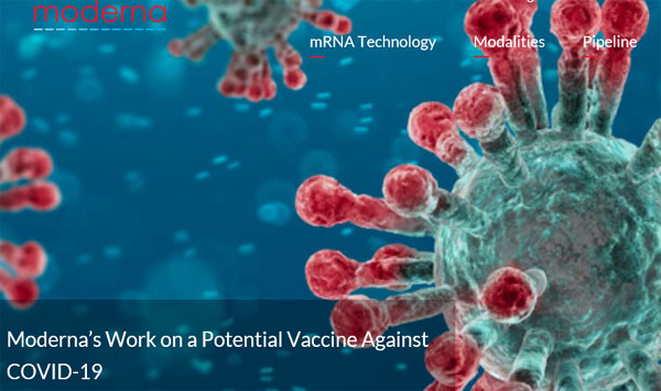 CNBC 보도에 따르면 모더나의 코로나19 백신 후보 mRNA-1273에 대한 임상시험에서 시험 참가자 45명 전원에 코로나19 항체가 형성됐다. /모더나 홈페이지