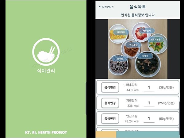AI 식단관리 솔루션은 사진 촬영만으로 음식의 종류, 영양 및 칼로리 분석과 기록이 가능하다. /KT 제공