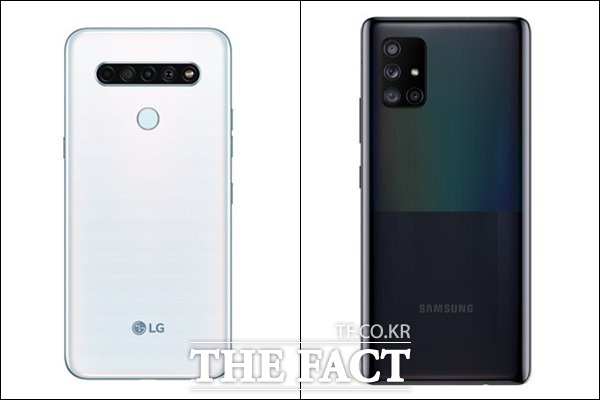 삼성전자, LG전자도 연일 중저가 스마트폰을 출시하고 있다. 사진은 지난달 LG전자가 출시한 LG Q61(왼쪽)과 삼성전자와 SK텔레콤이 함께 공개한 갤럭시A퀀텀의 모습. /각사 제공