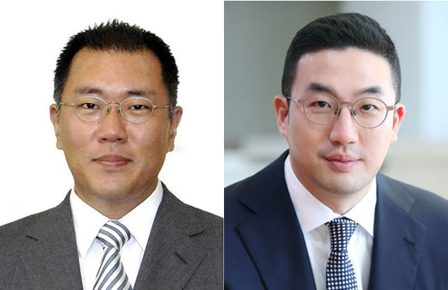 19일 재계에 따르면 정의선 현대자동차그룹 수석부회장(왼쪽)과 구광모 LG그룹 회장이 22일 충청북도 청주시 LG화학 오창공장에서 만나 전기차 관련 협력 방안을 논의할 예정이다. /현대자동차그룹, LG그룹 제공