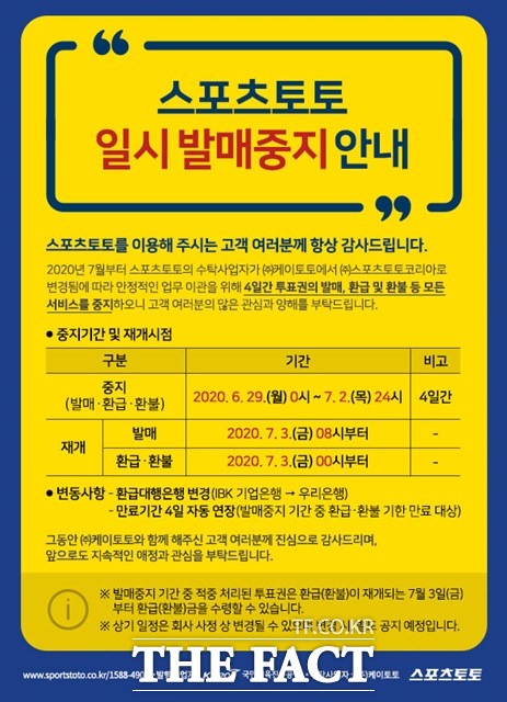 스포츠토토 일시 발매 중지 안내문.