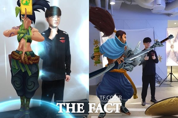 SK텔레콤은 점프AR 앱 내에 야스오 등이 등장하는 AR 기반 사진·동영상 촬영 메뉴를 신설했다. /SK텔레콤 제공