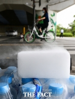 [TF포토] 찜통더위에 냉기 뿜어내는 드라이아이스