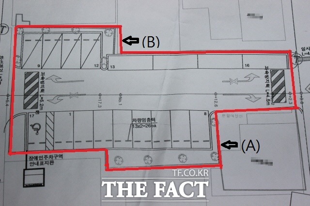 일반적으로 비교적 부지 4면이 반듯한 주차장에 비교해 목포시가 매입한 주차장 부지는 들쭉날쯕해 주차면수를 조성하는데 효율성이 떨어진다. 사진은 목포시가 해안동에 공영주차장으로 조성하는 목포일번가 주차장 도면./목포=김대원 기자