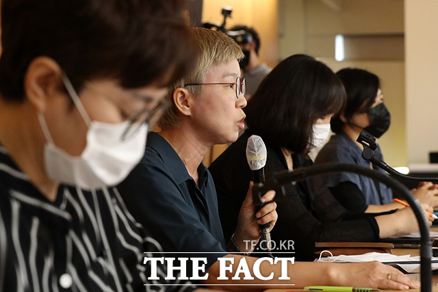 서울시장에 의한 위력 성폭력 사건 2차 기자회견이 22일 오전 서울 시내 모처에서 열린 가운데 김재련 법무법인 온-세상 대표변호사가 참석해 발언하고 있다. /남용희 기자