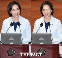 [TF사진관] '국회 장면 맞습니까?'...하태경 질문을 녹인 유은혜 '웃음꽃'