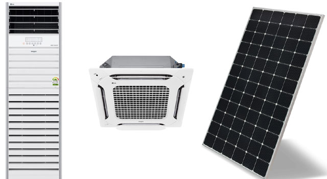 LG전자 상업용 싱글 냉난방기는 에너지 대상 및 산업통상자원부 장관상, 고출력 양면 발전 태양광 모듈은 에너지 대상을 수상했다. /LG전자 제공