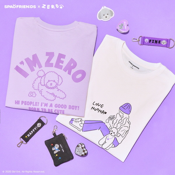 이랜드 스파오가 소녀시대 태연의 반려견 제로와 협업해 출시한 상품들이 완판됐다. 사진은 스파오X제로 에디션 티셔츠. /이랜드 제공