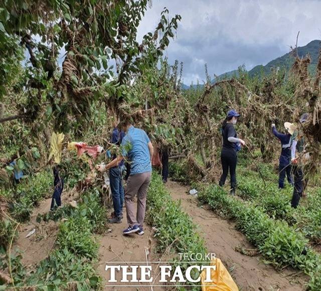 경남 하동군 하개면사무소 인근 수해 현장에서 복구작업이 진행되고 있다./경남도청 제공