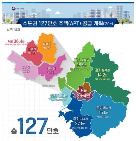 전체 127만 가구 가운데 경기남부·인천에 풀리는 물량은 57만6000가구 규모다. /국토교통부 제공