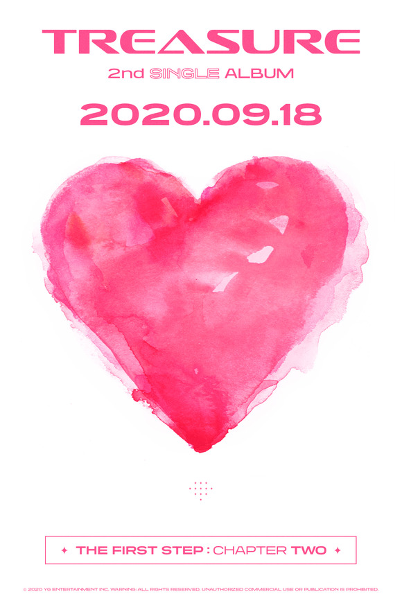 트레저가 컴백 티저 포스터를 공개했다. 붉은색 하트 디자인과 함께 2020.09.18이라는 문구로 앨범 발표일을 명시했다. /YG 제공