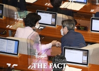 [TF포토] 주먹인사 나누는 추미애-이인영