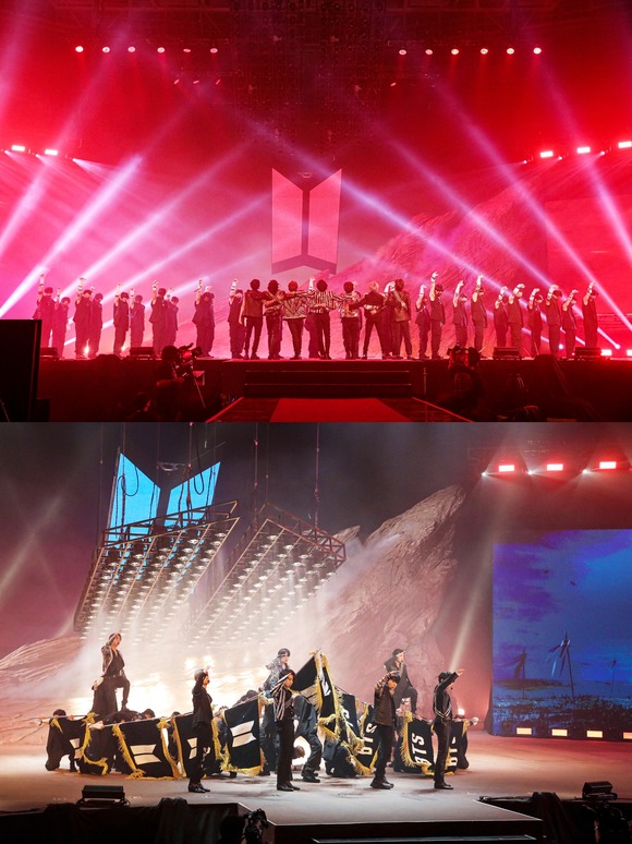 방탄소년단은 지난 6월 14일 개최한 방방콘 The Live 보다 8배의 제작비를 쓰며 4개의 대형 무대를 마련하고 증강현실(AR), 확장현실(XR)을 도입하는 노력으로 팬들을 환상의 BTS 세계로 초대했다. /빅히트 제공