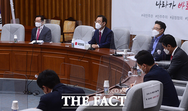 주호영 국민의힘 원내대표가 16일 오전 국회에서 열린 원내대표단회의에서 발언하고 있다. /국회=남윤호 기자