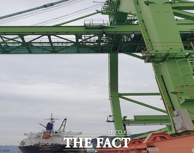 경남 창원시 귀곡동 마산항 5부두 사고현장의 크레인. /창원소방본부 제공