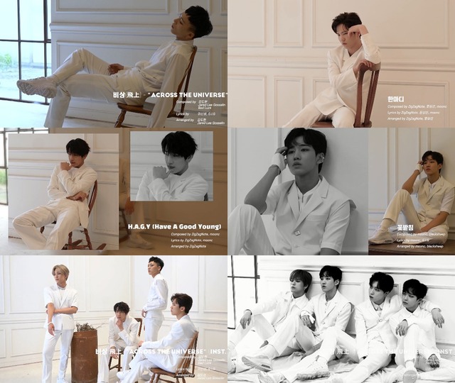 디크런치가 새 앨범 비상에 수록한 5개 트랙의 음원 일부를 공개했다. 부상을 당해 이번 활동에서 빠진 현우고 2개 트랙 녹음에 참여했다. /아이그랜드코리아 제공