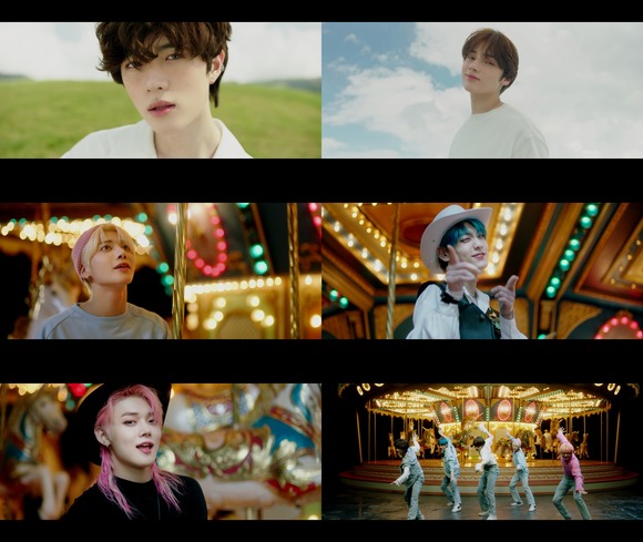 투모로우바이투게더는 데뷔 곡 어느날 머리에서 뿔이 자랐다도 청량한 곡이었지만 귀여운 느낌이 강했다. 이번엔 멋있고 젠틀하게 설렘 포인트가 많다. 디스코 특유의 흥겨움에 아련한 청량미가 더해졌다고 타이틀 곡을 소개했다. /빅히트 제공