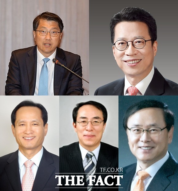 손보협회 회장후보추천위원회(회추의)는 27일 오전 2차 회의를 열고 △진웅섭 전 금융감독원장 △정지원 한국거래소 이사장 △강영구 메리츠화재 사장 △유관우 전 금융감독원 부원장보 △김성진 전 조달청장(왼쪽 위부터 시계방향) 등 5인의 차기 회장 후보자를 선정했다. /더팩트DB
