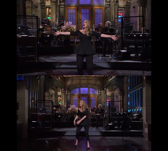 세계적인 팝 스타 아델이 다이어트에 성공하며 건강한 모습으로 미국 NBC 예능 프로그램 세터데이 나잇 라이브에 출연했다. /영상 캡처