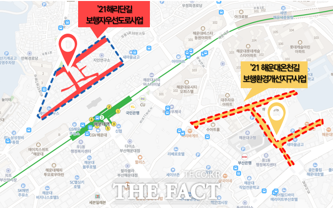 부산 해운대구가 추진하는 보행환경 조성 사업 위치도. /해운대구청 제공