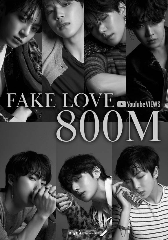 방탄소년단이 2018년 5월 발표한 FAKE LOVE 뮤직비디오가 1일 8억 뷰를 돌파했다. /빅히트 제공