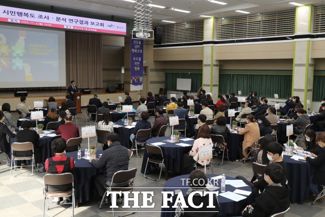 광주시 광산구는 2일 구청 윤상원홀에서 올해 광산구민 1,500명을 대상으로 실시한 ‘시민행복도 조사·분석 연구결과 보고회’를 열고, 시민행복도 조사결과와 정책 연계 방안을 발표했다./ 광산구 제공