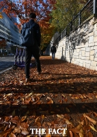 [TF포토] 낙엽과 함께하는 출근길
