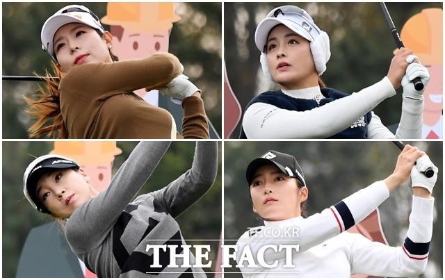 KLPGA 투어 하나금융그룹 챔피언십 2라운드가 6일 인천 영종도 스카이72 골프앤리조트에서 열린 가운데 김자영2와 박결, 정지유, 황율린(왼쪽 위부터 시계방향)이 티샷을 하고 있다. /인천=남용희 기자