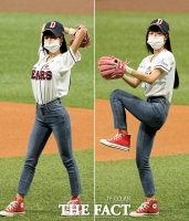 [TF사진관] 오마이걸 유아, 플레이오프 4차전 '명품 시구'