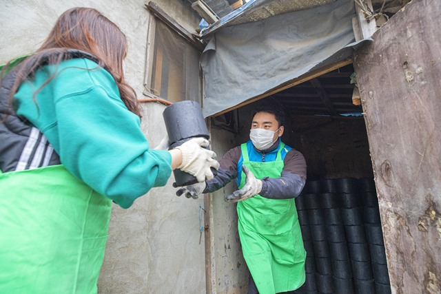 KT&G복지재단 관계자가 경기도 포천의 한 저소득 가정에 연탄을 전달하고 있다. /더팩트 DB