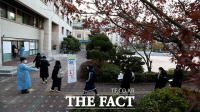 [TF포토] 거리두기 지키며 입실하는 수험생들