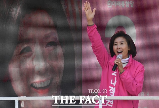 8일 법조계에 따르면 서울중앙지법은 21대 총선 기간 나경원 전 국회의원에 대한 비판 시위를 벌인 최모 씨에게 벌금 80만 원을 선고했다. 사진은 지난 4월 서울 동작구 흑성동에서 유세차에 올라 선거 운동 중인 나 전 의원의 모습. /이새롬 기자