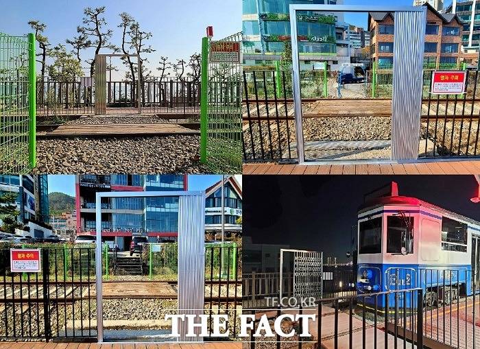 해운대블루라인파크 해변열차 선로를 가로지르는 간이 통로. 전체 구간 중에는 18개의 통로가 있다. /부산=김신은 기자