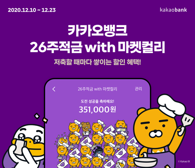 카카오뱅크는 지난 10일 선보인 26주적금 with 마켓컬리가 누적 계좌개설 좌수 10만좌를 돌파했다고 15일 밝혔다. /카카오뱅크 제공