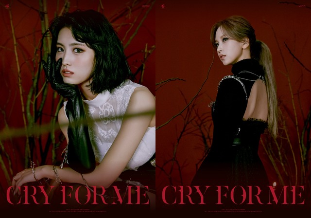 트와이스가 멤버 모모와 미나(왼쪽부터)의 개별 티저를 공개했다. 트와이스는 오는 18일 신곡 CRY FOR ME를 발표한다. /JYP 제공