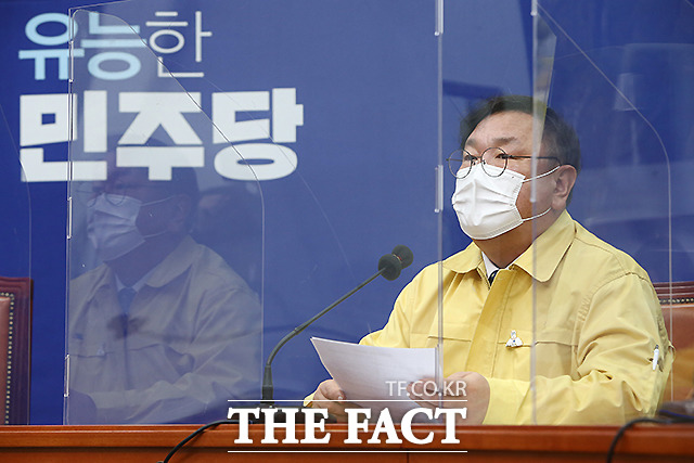 김태년 더불어민주당 원내대표가 18일 국회에서 열린 최고위원회의에서 발언하고 있다. /이새롬 기자 (현장풀)