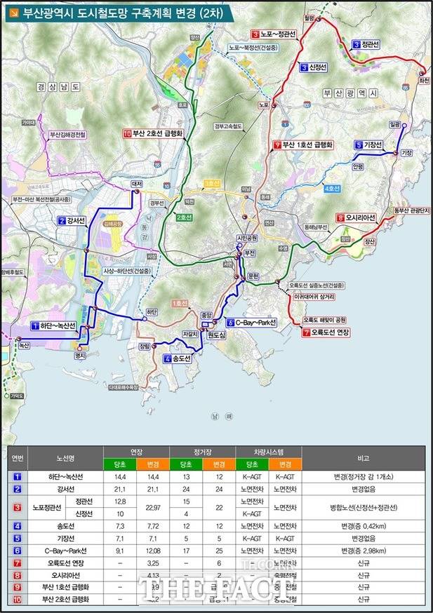 부산시 도시철도망 구축계획 변경(2차)안 노선도. /부산시 제공