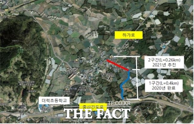 제주시는 중산간도로에서 마을구간을 연결하는 시도 38호선(길이 400m, 너비 12m)에 대해 확포장 공사를 모두 마무리하고 최근 개통했다. / 제주시 제공