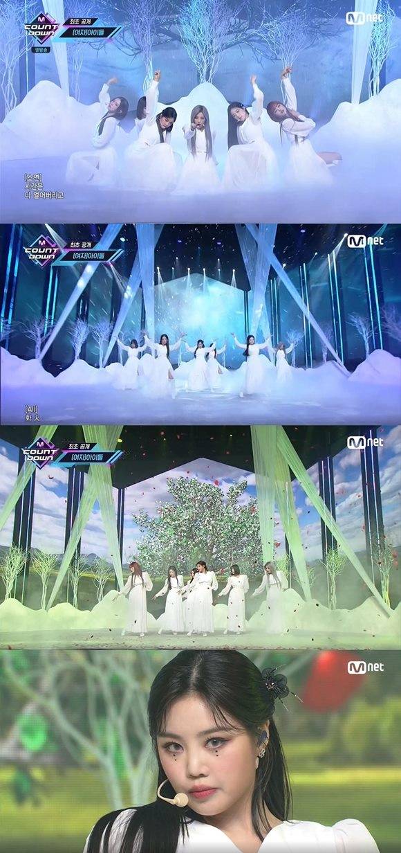 그룹 (여자)아이들이 14일 방송된 Mnet 엠카운트다운에서 화(火花)의 첫 컴백 무대를 선보였다. /큐브엔터테인먼트 제공