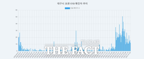 대구시의 지난해 4월부터 올해 1월20일까지의 코로나19 확진자 추이 / 대구시 코로나19 현황 홈페이지 갈무리