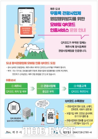 제주시는 무등록 영업행위를 방지하기 위해 관광사업체 정보를 수록한 QR코드를 제작, 제공한다고 27일 밝혔다. / 제주시 제공