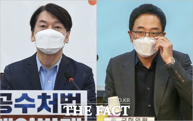 금태섭 전 더불어민주당 의원(오른쪽)이 안철수 국민의당 대표에 1대 1 단일화 경선을 제안했다. /남윤호·이새롬 기자