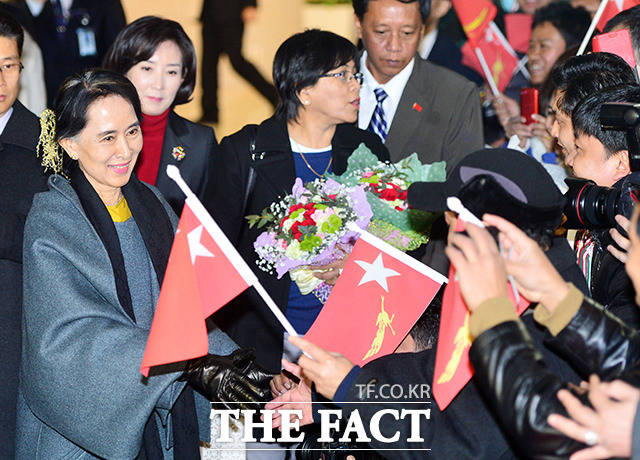 지난 2013년 1월 28일에 방한한 아웅산 수치 고문. /배정한 기자