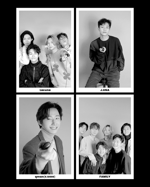 라쿠나, 제지유나, 구만이 마스터플랜 뮤직 그룹(엠피엠지)에 합류했다. 팬 감사제에서 소속 뮤지션들(오른쪽 아래)이 새롭게 합류한 이들을 소개했다. /엠피엠지 제공