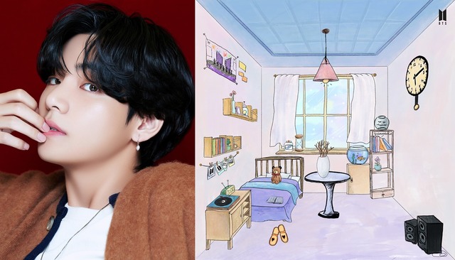 방탄소년단 뷔가 화분과 LP 턴테이블을 놓은 아미의 방을 소개하며 그 의미를 설명했다. /빅히트 제공