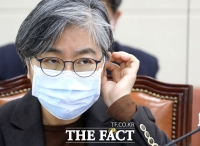  마스크 고쳐쓰는 정은경 [포토]