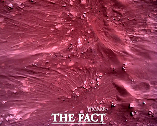 NASA 퍼시비어런스 프로젝트팀은 퍼시비어런스 아래쪽 카메라로 촬영한 화성의 붉은색 지표면 사진 등을 22일 공개했다.