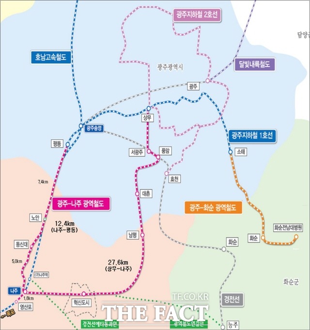 나주~광주~화순 광역철도 노선 위치도./전남도 제공